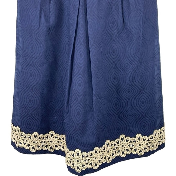 LILLY PULITZER BETSEY JACQUARD FLORAL LACE NAVY GOLD STRAPLESS MINI DRESS - Picture 7 of 16
